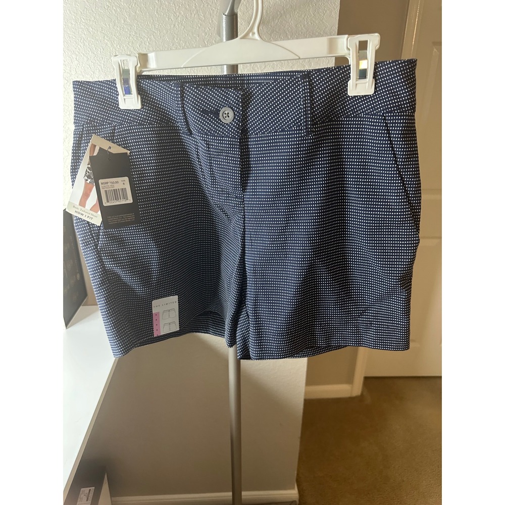 The Limited Tailored Shorts Womens 6 Navy Polka Dot New Basic Mid Rise Summer